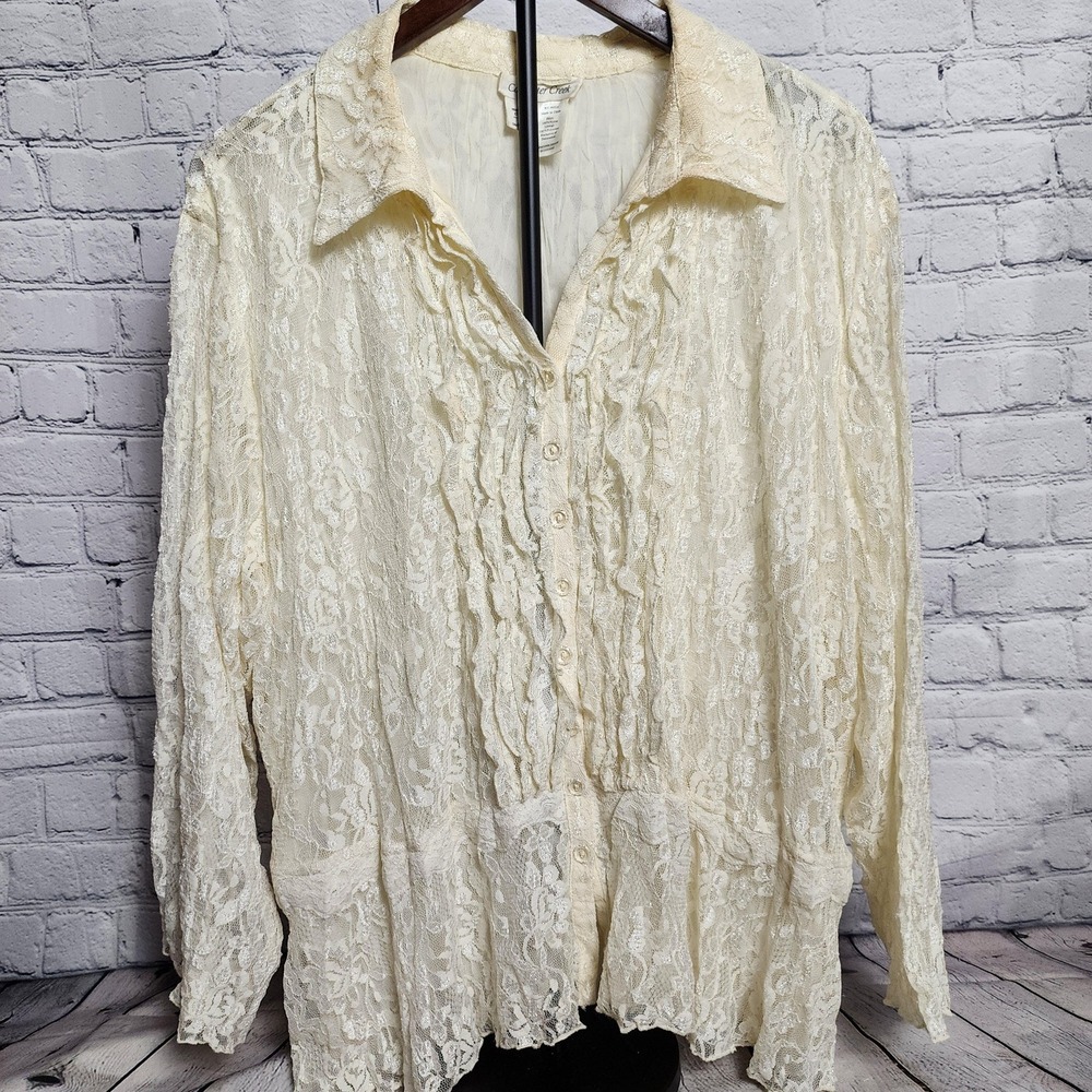 2X Lace Button Up Edwardian Style Button Up Blouse by Coldwater Creek